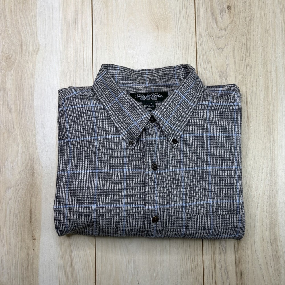 Brooks Brothers Country Club Saxxon Wool Shirt Men XXL Plaid Flannel Long Sleeve